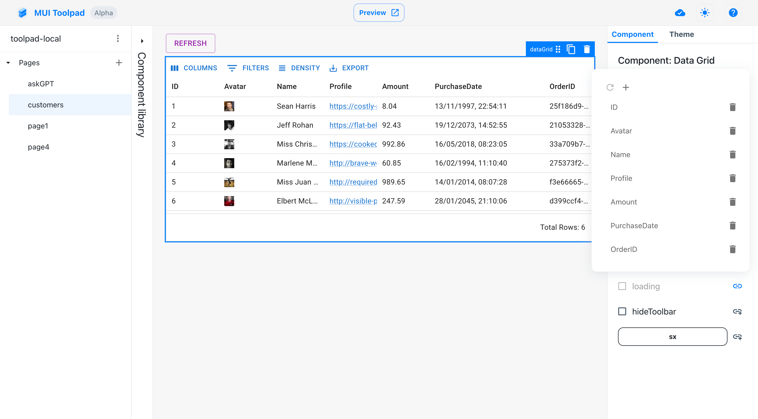 Customize data grid columns